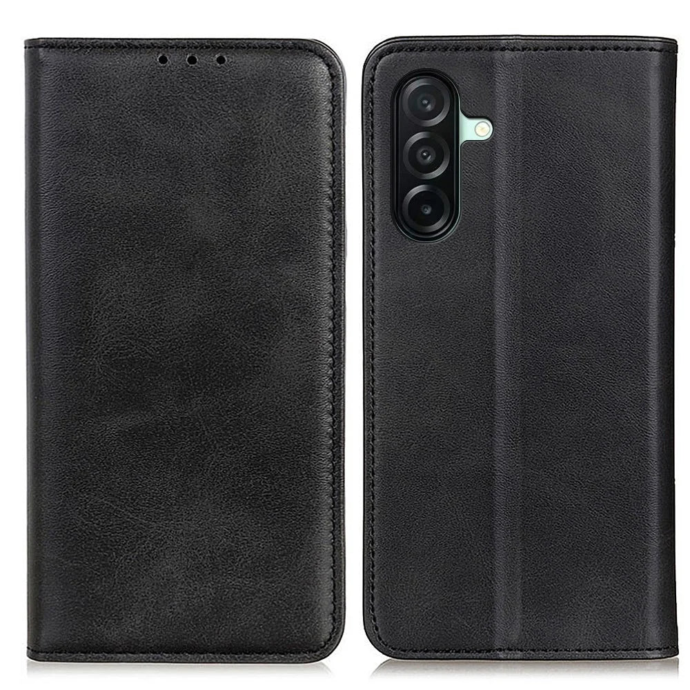 For Samsung Galaxy A27 5G Case Cowhide Texture Split Leather Flip Wallet Phone Cover - Black - 1