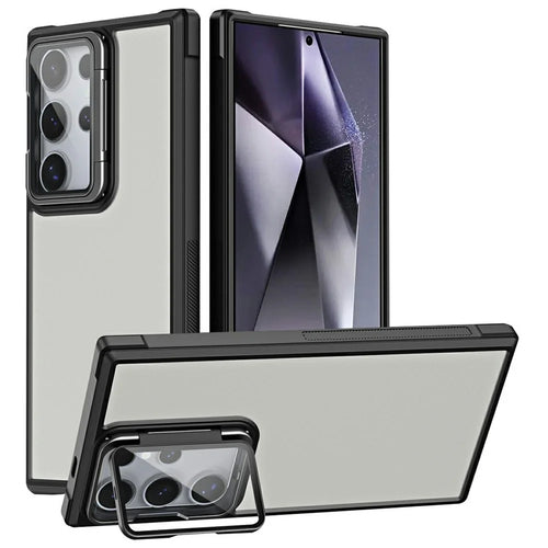 For Samsung Galaxy S26 Ultra Case with Lens Cover Kickstand Skin-Touch PC+TPU Phone Protector - Black - 1