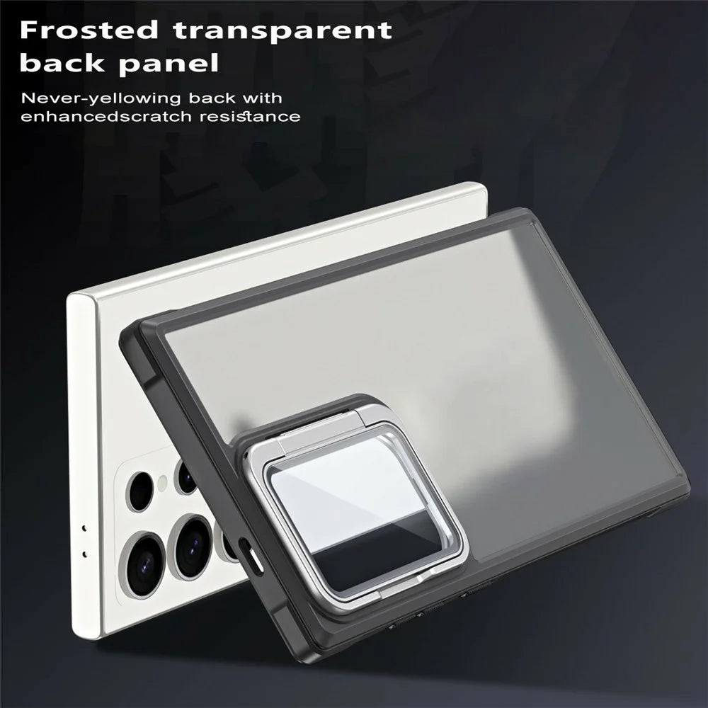 For Samsung Galaxy S26 Ultra Case with Lens Cover Kickstand Skin-Touch PC+TPU Phone Protector - Black - 4