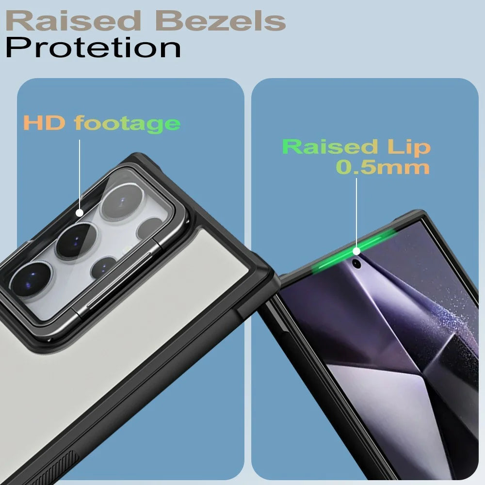 For Samsung Galaxy S26 Ultra Case with Lens Cover Kickstand Skin-Touch PC+TPU Phone Protector - Black - 5
