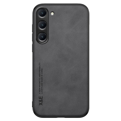 X&E For Samsung Galaxy S23+ Skin-touch PU Leather Coated TPU+PC Hybrid Case Anti-scratch Phone Cover with Built-in Metal Sheet - Dark Grey - 1