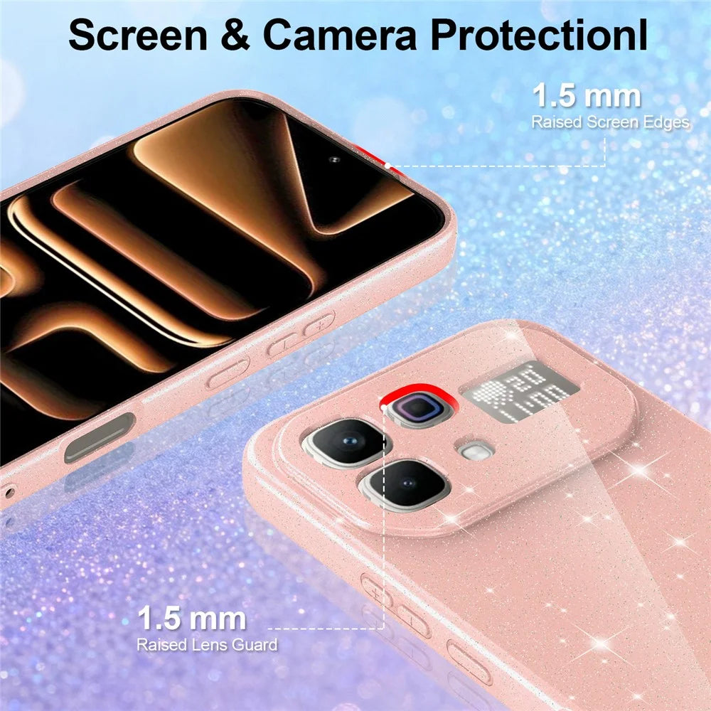 Magnetic Case For Infinix Note 60 5G  /  60 Pro 5G Glitter TPU Shockproof Phone Cover with Lanyard - Pink - 2