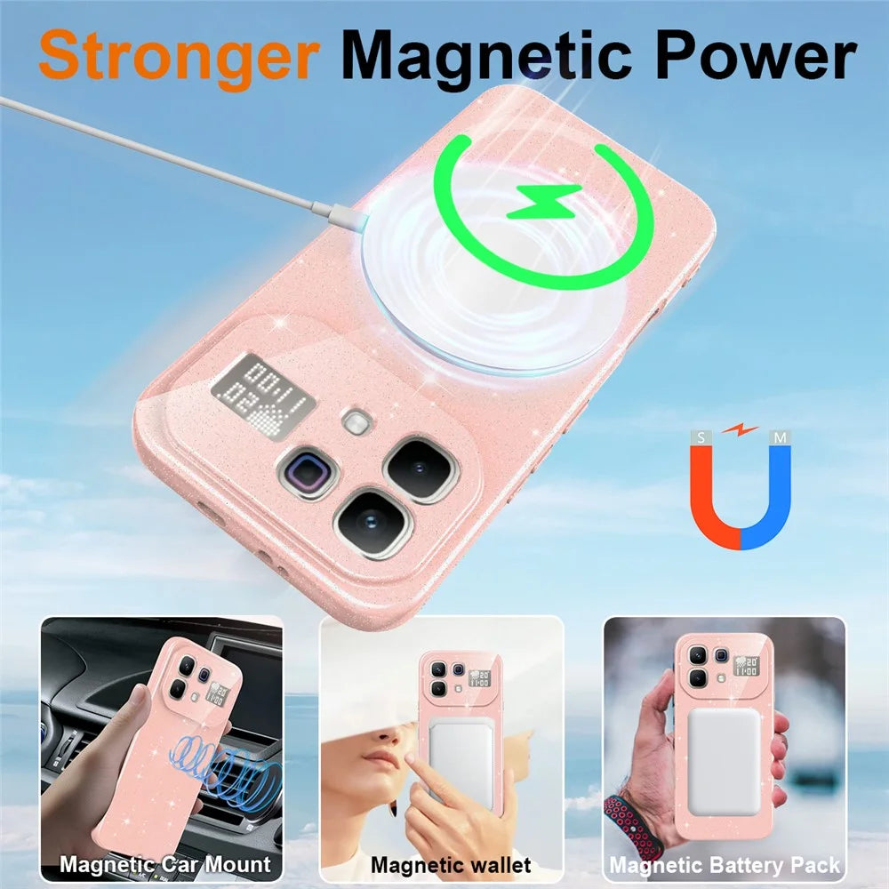 Magnetic Case For Infinix Note 60 5G  /  60 Pro 5G Glitter TPU Shockproof Phone Cover with Lanyard - Pink - 4