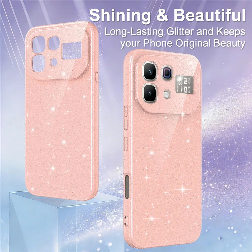 Magnetic Case For Infinix Note 60 5G  /  60 Pro 5G Glitter TPU Shockproof Phone Cover with Lanyard - Pink - 5