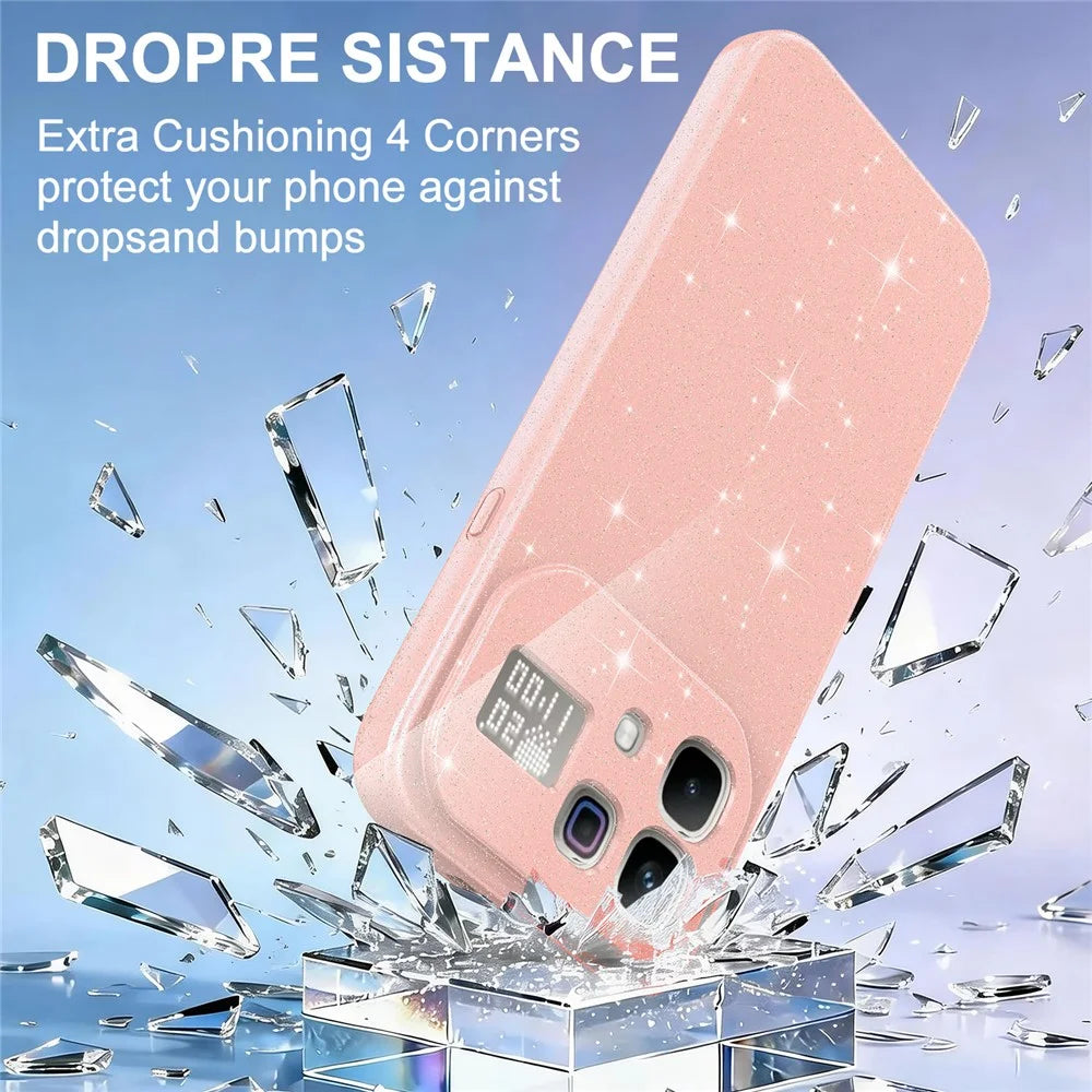 Magnetic Case For Infinix Note 60 5G  /  60 Pro 5G Glitter TPU Shockproof Phone Cover with Lanyard - Pink - 6