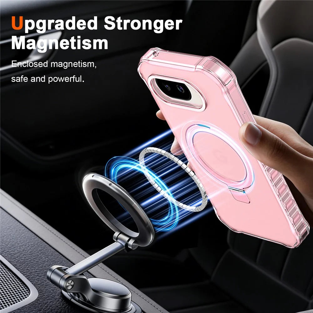 For Google Pixel 10a Magnetic Case Matte Kickstand Hybrid Phone Cover Small Wavy Edge - Pink - 2
