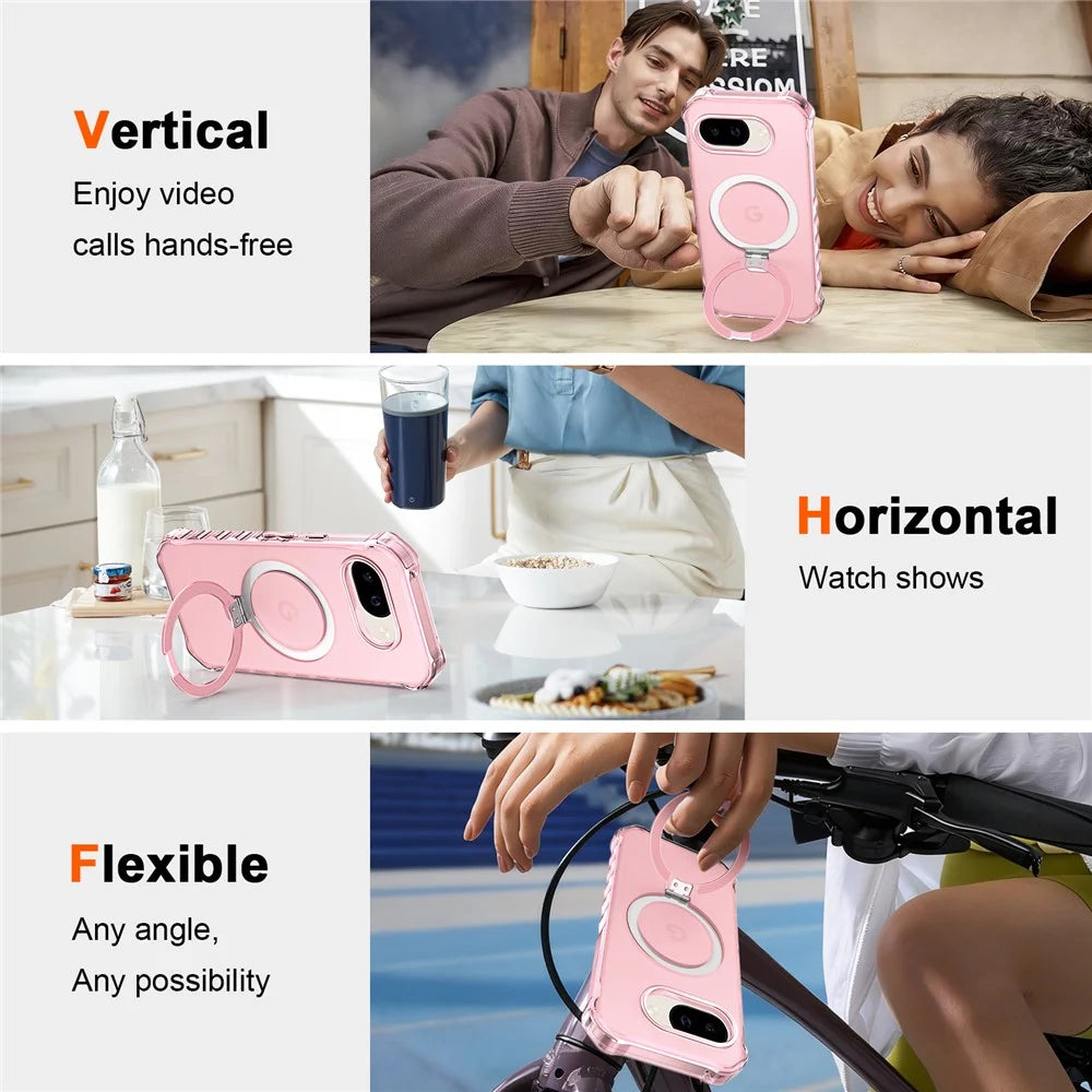 For Google Pixel 10a Magnetic Case Matte Kickstand Hybrid Phone Cover Small Wavy Edge - Pink - 5