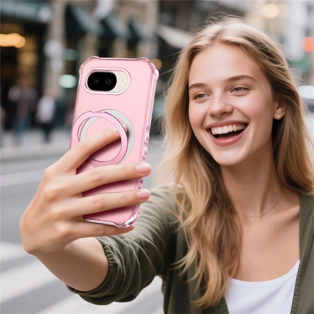 For Google Pixel 10a Magnetic Case Matte Kickstand Hybrid Phone Cover Small Wavy Edge - Pink - 6