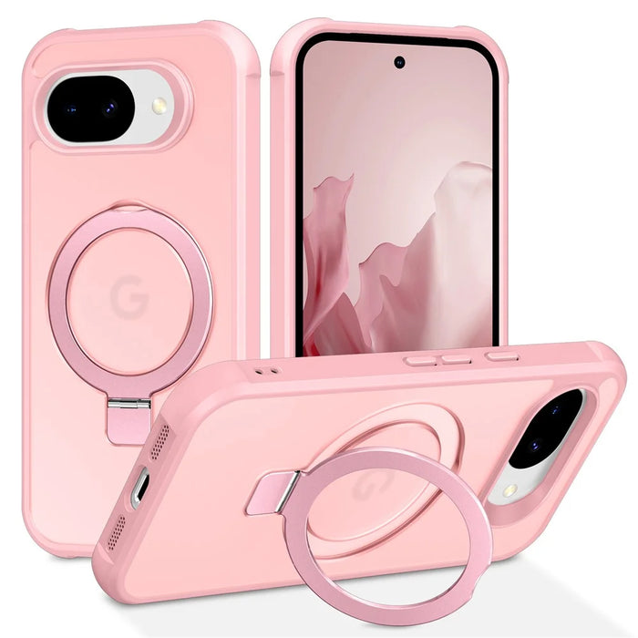For Google Pixel 10a Magnetic Case Ring Holder Kickstand TPU + PC Phone Cover - Pink - 1