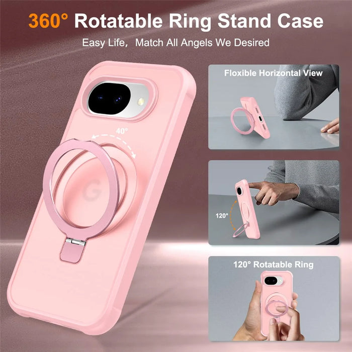 For Google Pixel 10a Magnetic Case Ring Holder Kickstand TPU + PC Phone Cover - Pink - 2