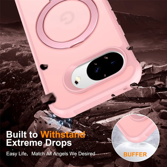 For Google Pixel 10a Magnetic Case Ring Holder Kickstand TPU + PC Phone Cover - Pink - 6