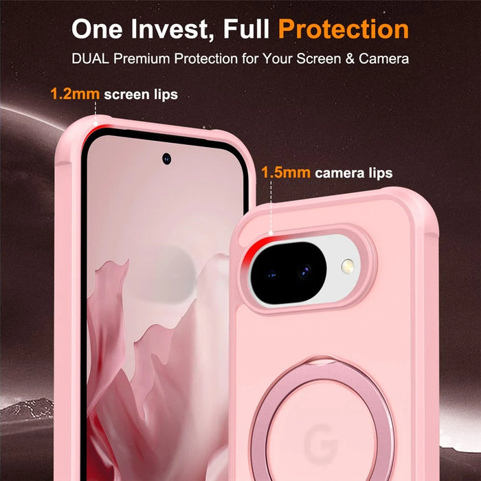For Google Pixel 10a Magnetic Case Ring Holder Kickstand TPU + PC Phone Cover - Pink - 7