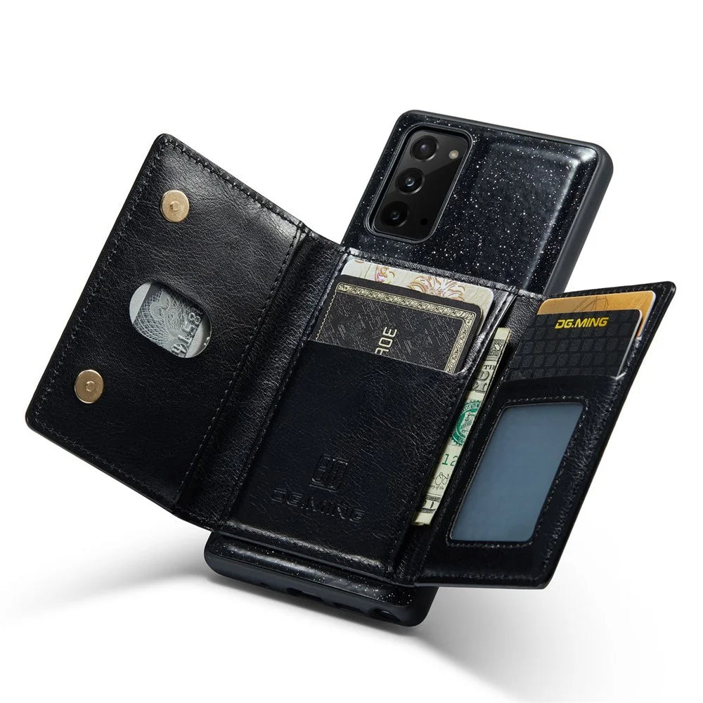 DG.MING M3 Series For Samsung Galaxy Note20/Note20 5G 2-in-1 Detachable Zippered Wallet Phone Case Glittery Magnetic Smartphone Cover Kickstand - Black - 2