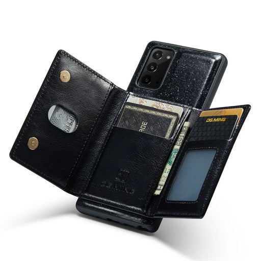 DG.MING M3 Series For Samsung Galaxy Note20/Note20 5G 2-in-1 Detachable Zippered Wallet Phone Case Glittery Magnetic Smartphone Cover Kickstand - Black - 2