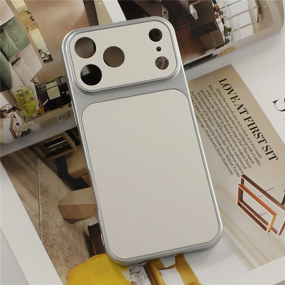 For iPhone 17 Pro Max Case Sheepskin Texture Leather Coated TPU Phone Cover with Precise Camera Cutouts - White - 5
