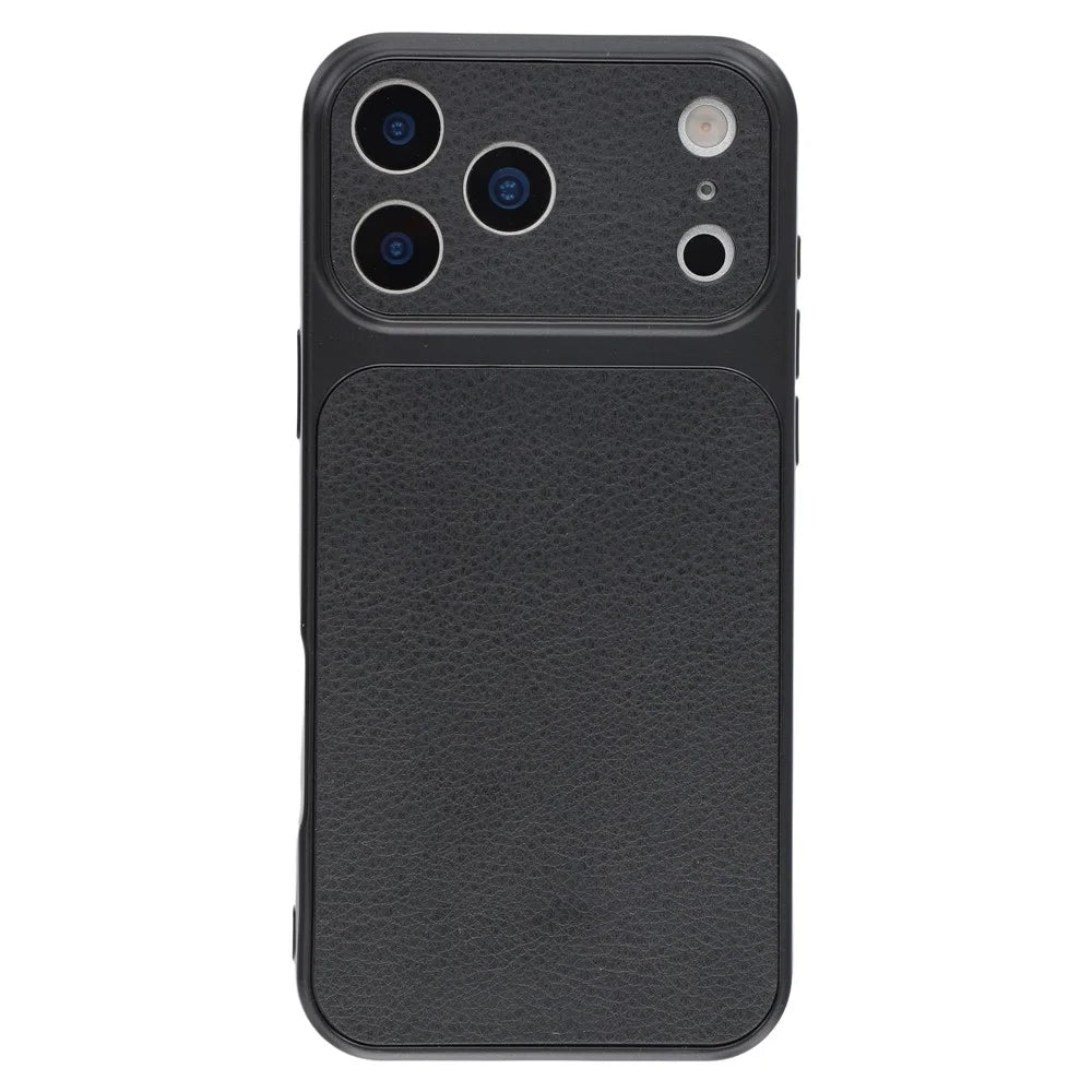 For iPhone 17 Pro Case Sheepskin Texture Leather Coated TPU Phone Cover with Precise Camera Cutouts - Black - 1