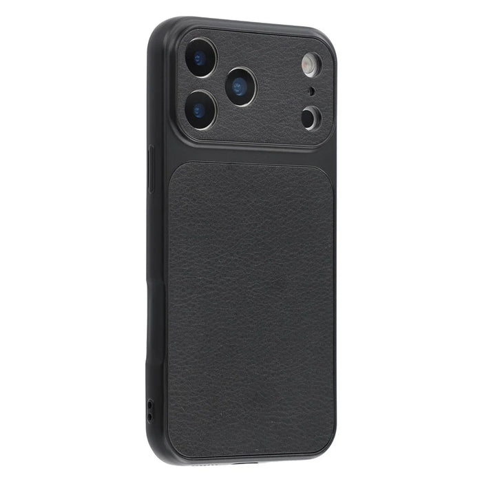 For iPhone 17 Pro Case Sheepskin Texture Leather Coated TPU Phone Cover with Precise Camera Cutouts - Black - 2