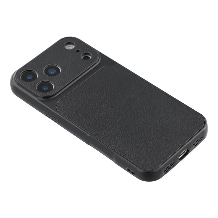 For iPhone 17 Pro Case Sheepskin Texture Leather Coated TPU Phone Cover with Precise Camera Cutouts - Black - 3