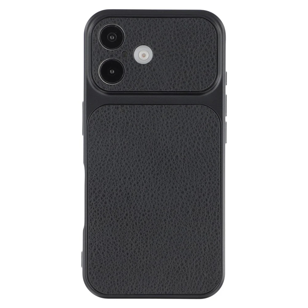 For iPhone 17 Case Sheepskin Texture Leather Coated TPU Phone Cover with Precise Camera Cutouts - Black - 1