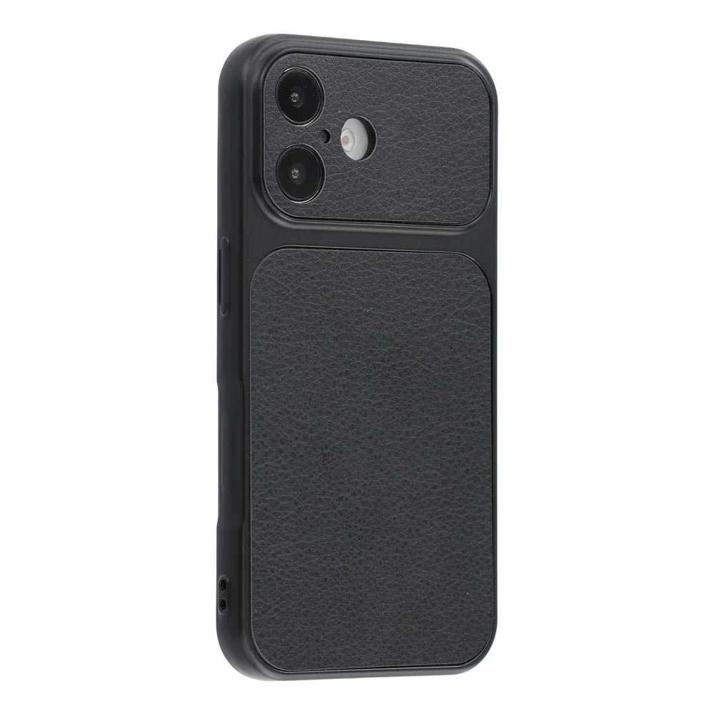 For iPhone 17 Case Sheepskin Texture Leather Coated TPU Phone Cover with Precise Camera Cutouts - Black - 2