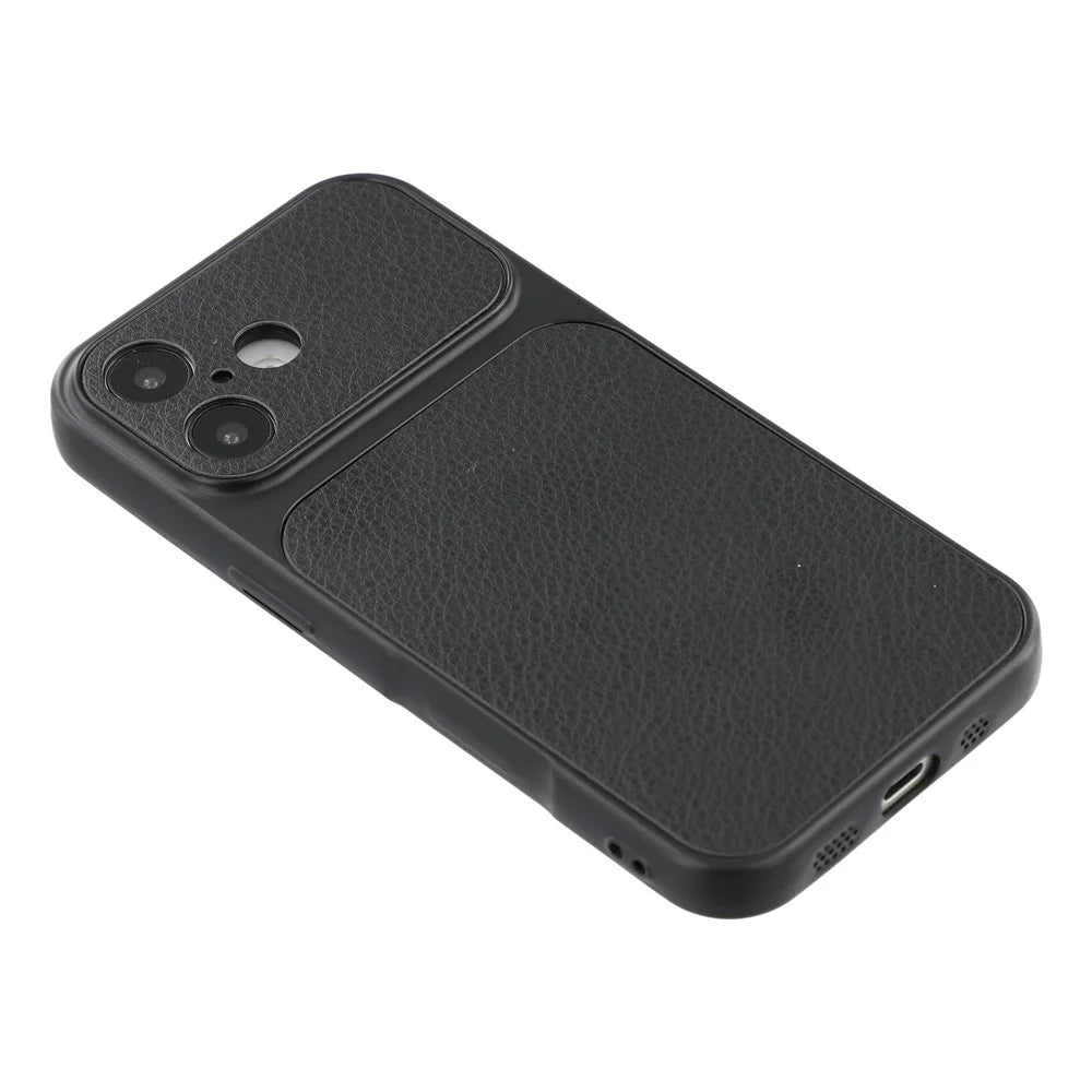For iPhone 17 Case Sheepskin Texture Leather Coated TPU Phone Cover with Precise Camera Cutouts - Black - 3