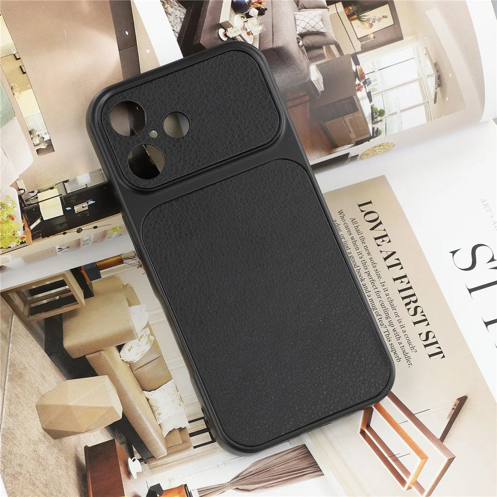 For iPhone 17 Case Sheepskin Texture Leather Coated TPU Phone Cover with Precise Camera Cutouts - Black - 5