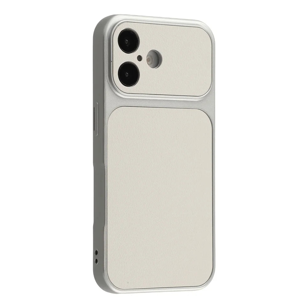 For iPhone 16 Case Sheepskin Texture Leather Coated TPU Phone Cover with Precise Camera Cutouts - White - 2