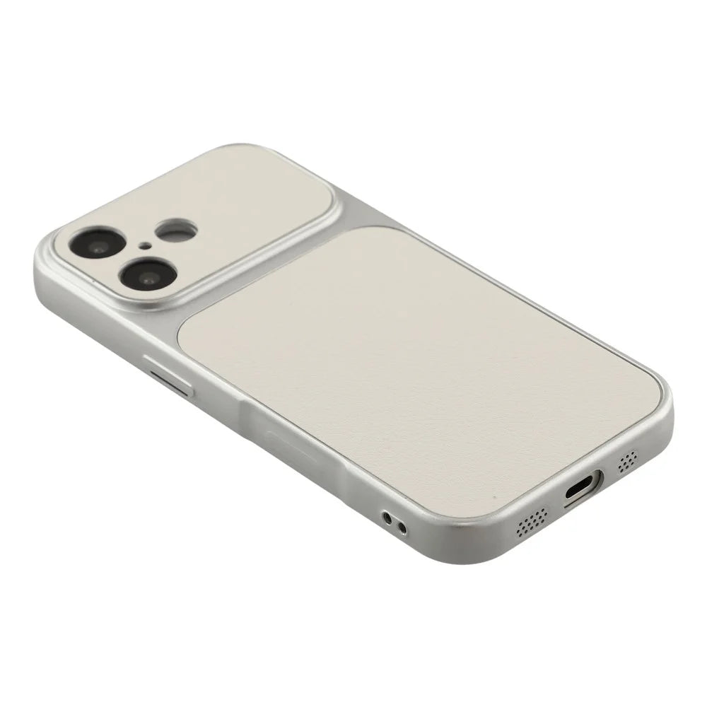 For iPhone 16 Case Sheepskin Texture Leather Coated TPU Phone Cover with Precise Camera Cutouts - White - 3