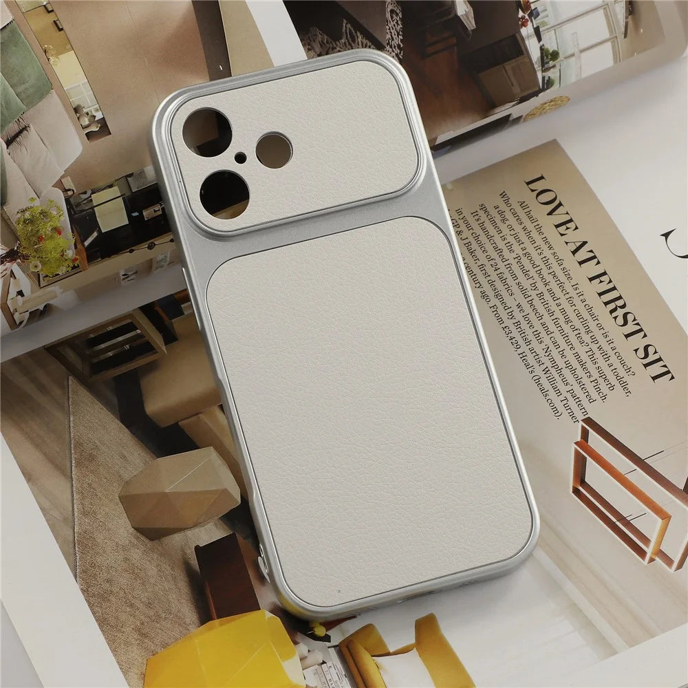 For iPhone 16 Case Sheepskin Texture Leather Coated TPU Phone Cover with Precise Camera Cutouts - White - 5