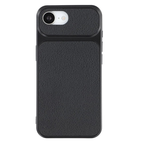 For iPhone 17e / 16e Case Sheepskin Texture Leather Coated TPU Phone Cover with Large Camera Cutouts - Black - 1