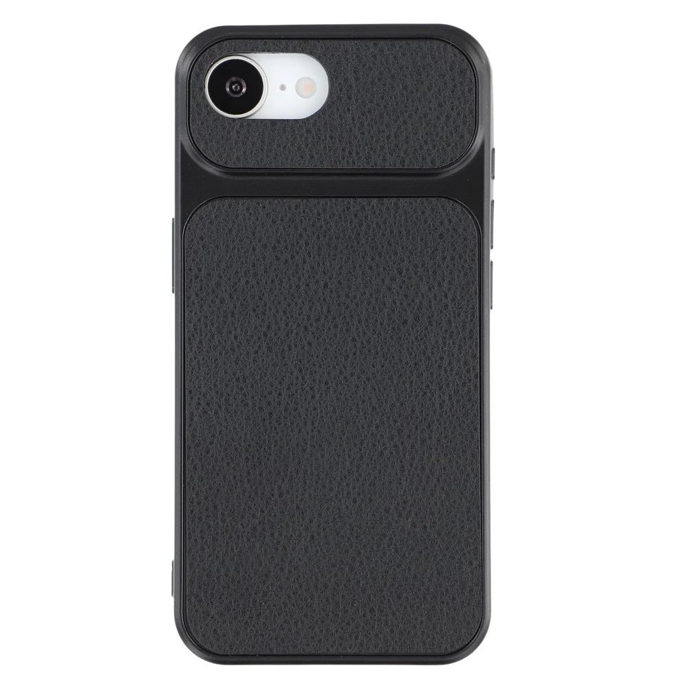 For iPhone 17e / 16e Case Sheepskin Texture Leather Coated TPU Phone Cover with Large Camera Cutouts - Black - 1