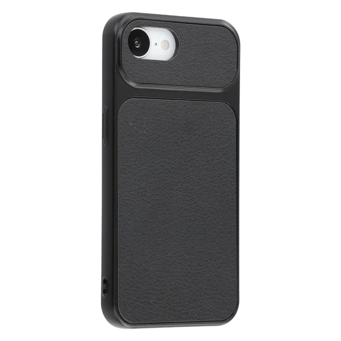 For iPhone 17e / 16e Case Sheepskin Texture Leather Coated TPU Phone Cover with Large Camera Cutouts - Black - 2