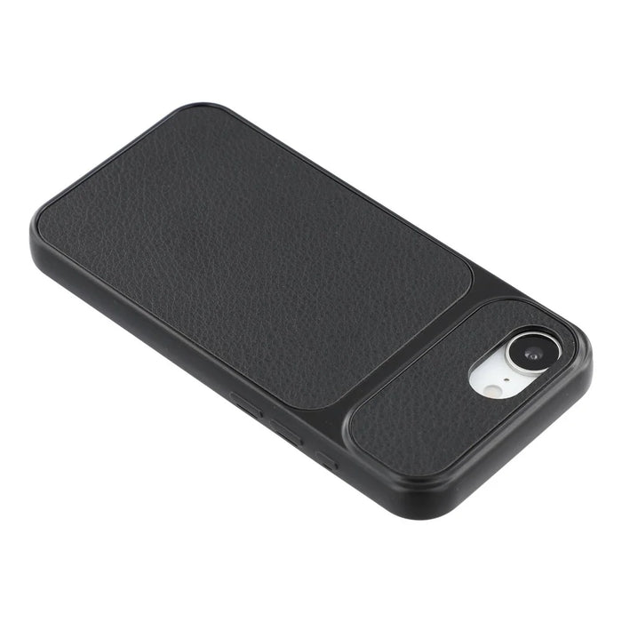 For iPhone 17e / 16e Case Sheepskin Texture Leather Coated TPU Phone Cover with Large Camera Cutouts - Black - 4