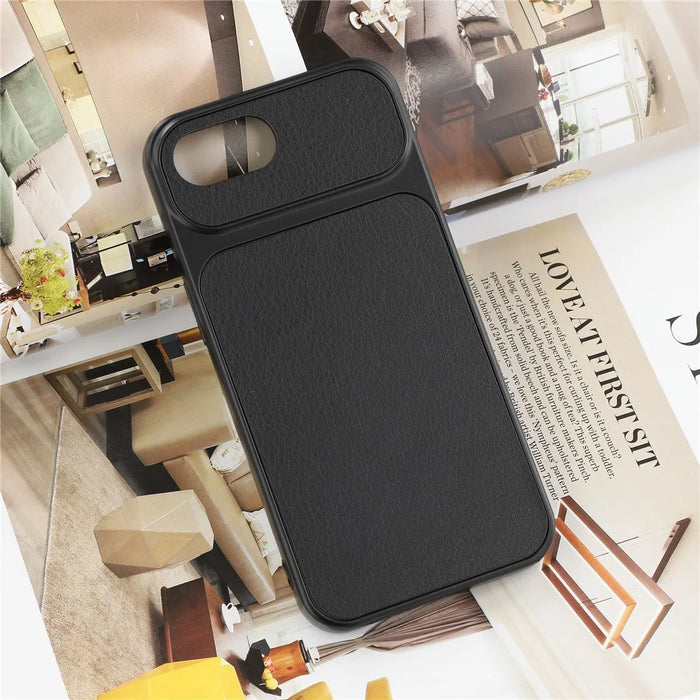 For iPhone 17e / 16e Case Sheepskin Texture Leather Coated TPU Phone Cover with Large Camera Cutouts - Black - 5