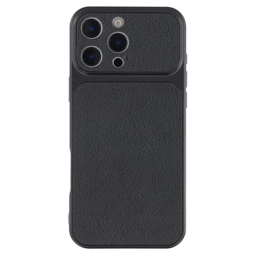 For iPhone 16 Pro Max Case Sheepskin Texture Leather Coated TPU Phone Cover with Precise Camera Cutouts - Black - 1