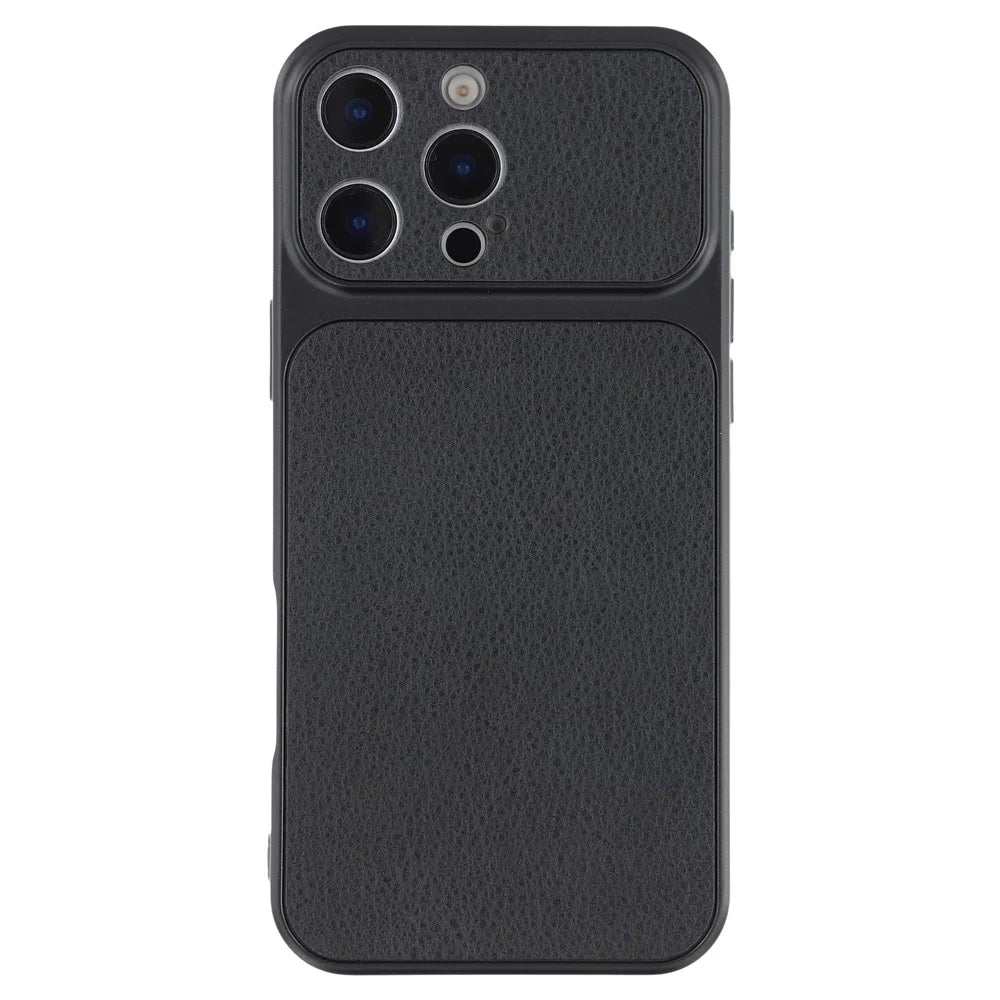 For iPhone 16 Pro Max Case Sheepskin Texture Leather Coated TPU Phone Cover with Precise Camera Cutouts - Black - 1