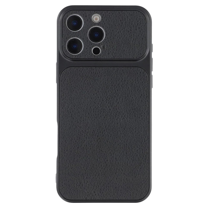 For iPhone 16 Pro Max Case Sheepskin Texture Leather Coated TPU Phone Cover with Precise Camera Cutouts - Black - 1