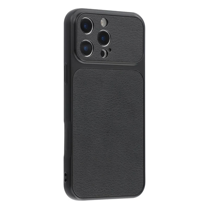 For iPhone 16 Pro Max Case Sheepskin Texture Leather Coated TPU Phone Cover with Precise Camera Cutouts - Black - 2