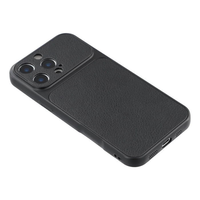For iPhone 16 Pro Max Case Sheepskin Texture Leather Coated TPU Phone Cover with Precise Camera Cutouts - Black - 3