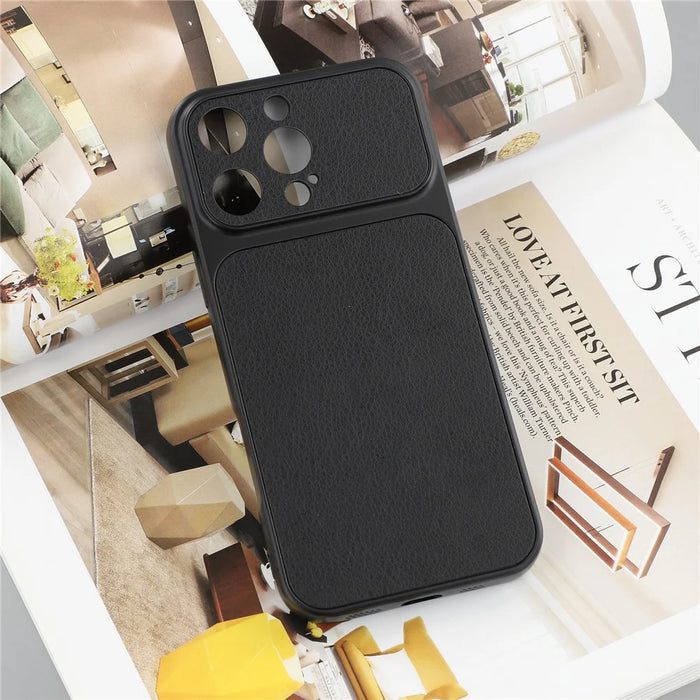 For iPhone 16 Pro Max Case Sheepskin Texture Leather Coated TPU Phone Cover with Precise Camera Cutouts - Black - 5