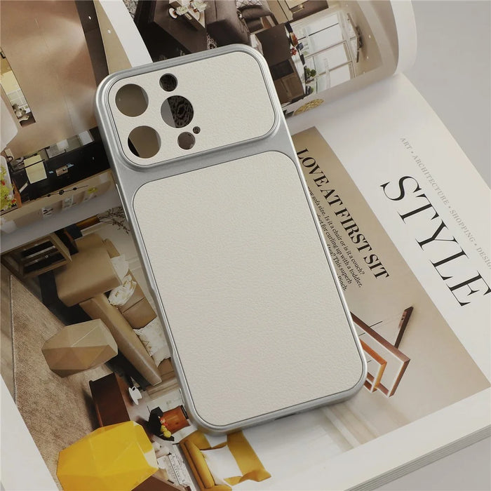 For iPhone 16 Pro Case Sheepskin Texture Leather Coated TPU Phone Cover with Precise Camera Cutouts - White - 5