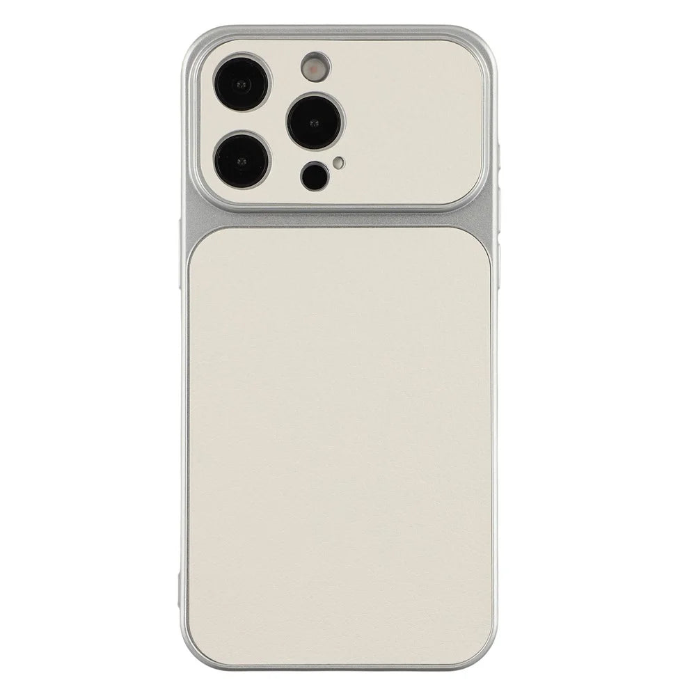 For iPhone 15 Pro Max Case Sheepskin Texture Leather Coated TPU Phone Cover with Precise Camera Cutouts - White - 1