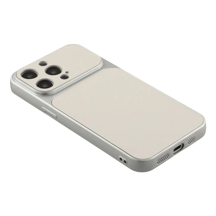 For iPhone 15 Pro Max Case Sheepskin Texture Leather Coated TPU Phone Cover with Precise Camera Cutouts - White - 3