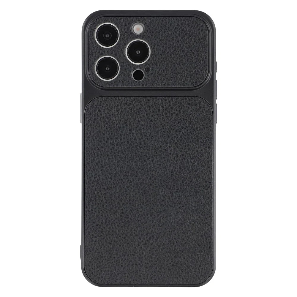 For iPhone 15 Pro Case Sheepskin Texture Leather Coated TPU Phone Cover with Precise Camera Cutouts - Black - 1