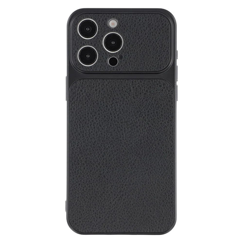 For iPhone 15 Pro Case Sheepskin Texture Leather Coated TPU Phone Cover with Precise Camera Cutouts - Black - 1