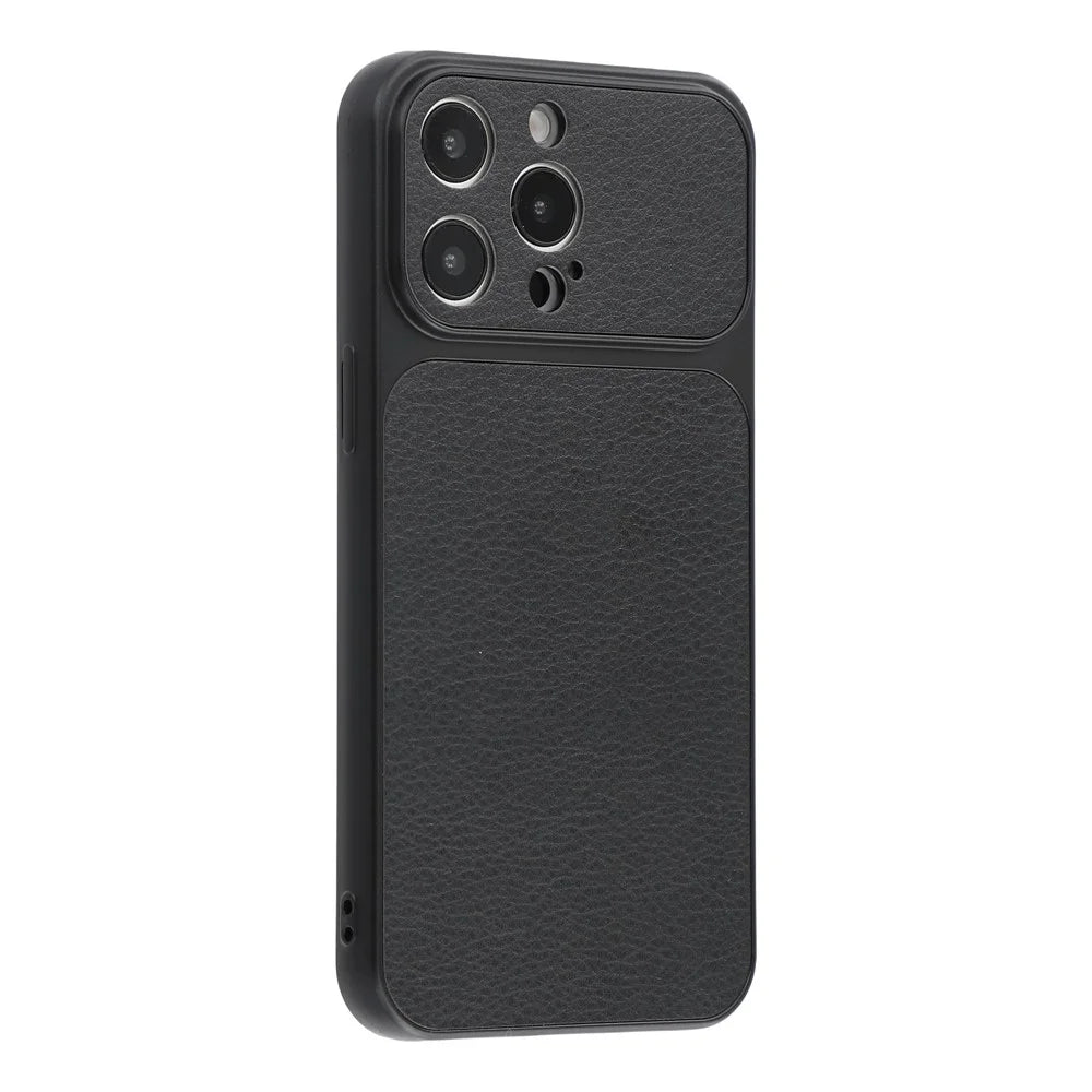 For iPhone 15 Pro Case Sheepskin Texture Leather Coated TPU Phone Cover with Precise Camera Cutouts - Black - 2