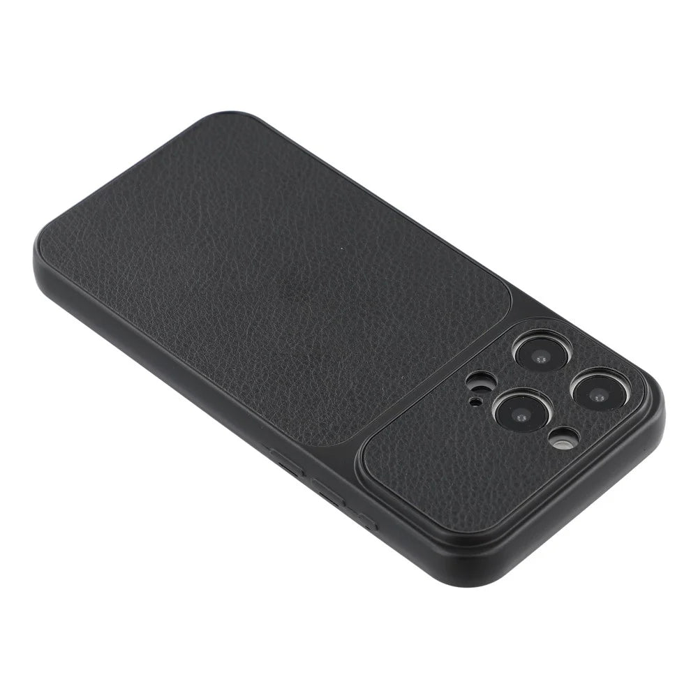 For iPhone 15 Pro Case Sheepskin Texture Leather Coated TPU Phone Cover with Precise Camera Cutouts - Black - 4