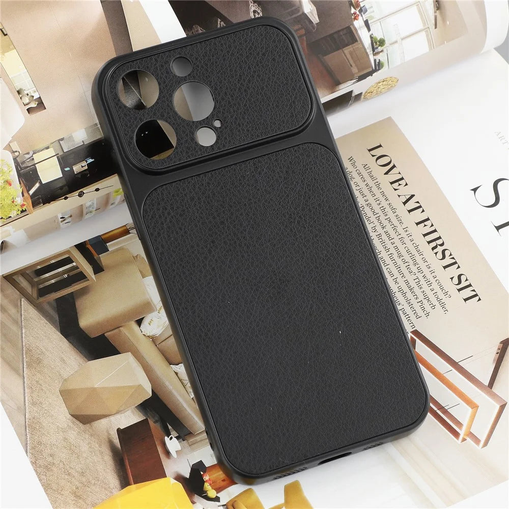 For iPhone 15 Pro Case Sheepskin Texture Leather Coated TPU Phone Cover with Precise Camera Cutouts - Black - 5