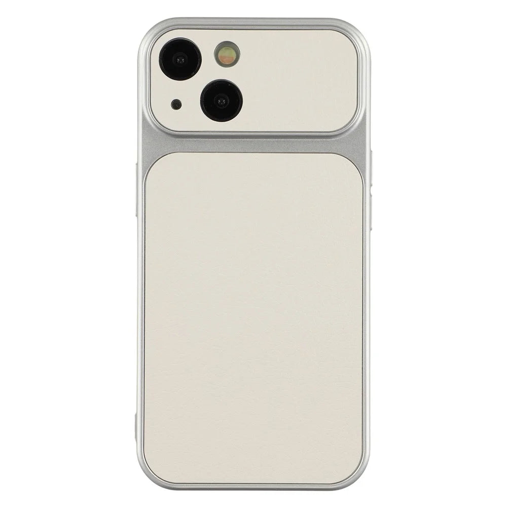 For iPhone 15 Case Sheepskin Texture Leather Coated TPU Phone Cover with Precise Camera Cutouts - White - 1