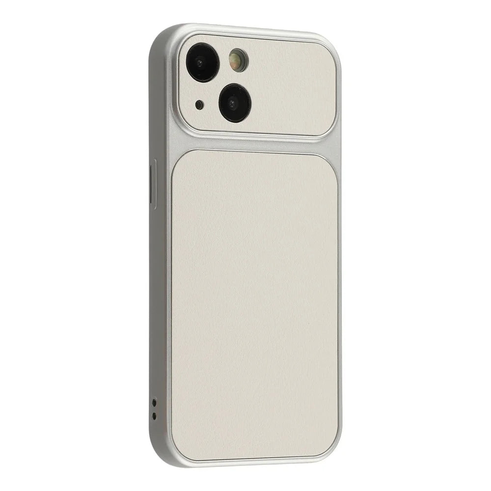 For iPhone 15 Case Sheepskin Texture Leather Coated TPU Phone Cover with Precise Camera Cutouts - White - 2